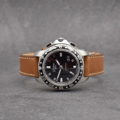 GLASHÜTTE ORIGINAL Herrenarmbanduhr Sport Evolution GMT, Automatik, Deutschland um 2012, Ref. 39-55-43-03-14, Edelstahlgeh. inkl. Lederband m. orig. ...