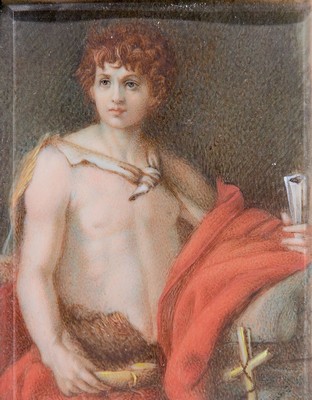 Miniaturmalerei, Italien, 2. Hälfte 19. Jh., Der Hl. Johannes nach Andrea del Sarto, Gouache auf Elfenbein, ca. 9.5x7cm, u.Gl., Versand nur ...
