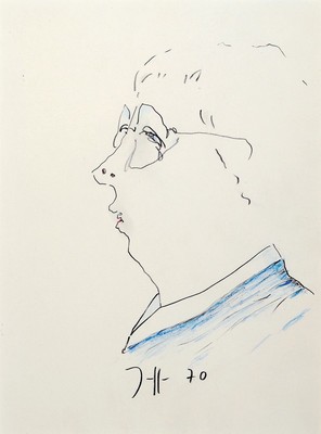Horst Janssen, 1929 - 1995, Buntstiftzeichnung auf Papier, Unikat, handsigniert, dat. 1970, Porträt, PP. ca. 27 x 20 cm, unter Glas, Rahmen ca. 37 x ...