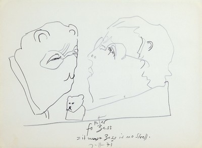 Horst Janssen, 1929 - 1995, Buntstiftzeichnung auf Papier, Selbstporträt, Verwandlung in einen Teddybären, handsigniert und beschriftet, Blattgr. ...