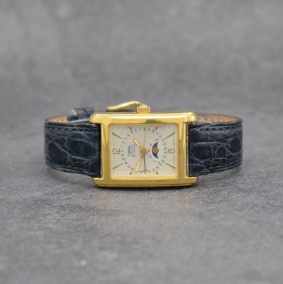 ORIS rechteckige Armbanduhr mit Mondphase & Datum, Schweiz um 2000, Automatik, verg. Stahlgeh. Ref. B 7460, Boden 4-fach verschr., silb. ...