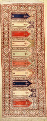 Kayseri (Saf) Seide fein, Türkei, ca. 60 Jahre, reine Naturseide, ca. 220 x 86 cm, EHZ:2