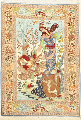 Esfahan fein, Persien, um 1950, Korkwolle mit und auf Seide, ca. 160 x 110 cm, ca. 800.000 Kn/qm, EHZ: 2