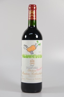 1 Flasche Chateau Mouton Rothschild, 1999, Künstleretikett Savignac, 75ml, orig. verkorkt und unverkostet