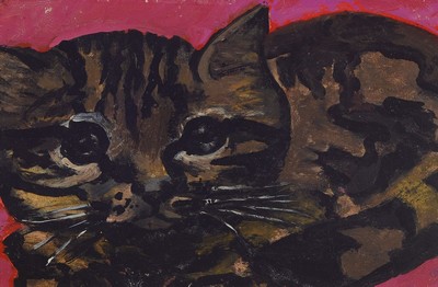 Fernande Barrey, 1893-1960, Die Katze Nini, Öl/Holz, rückseitig signiert, ca. 10x15cm, R.