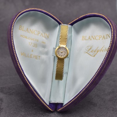 BLANCPAIN seltene Damenarmbanduhr Ladybird in GG 750/000 mit ausgefallenem original Etui, Schweiz um 1960, sog. Backwinder, Handaufzug, Boden ...