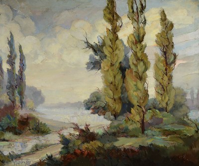 Karl Philipp Spitzer, 1887-1954 Speyer, Altrheinlandschaft mit Pappeln, Öl/Lwd, links unten signiert, ca. 97x114cm, R. ca. 105x122cm
