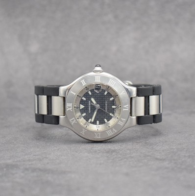 CARTIER Armbanduhr Autoscaph 21 Referenz 2427, Automatik, Schweiz um 2002, Edelstahlgeh. inkl. Edelstahl-/Kautschukband m. Faltschl., Boden 6-fach ...