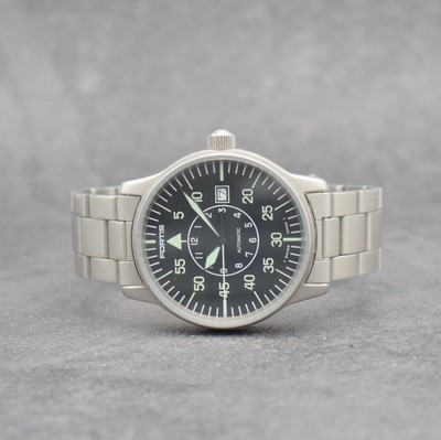 FORTIS Fliegerarmbanduhr Ref. 595.10.46 in Stahl/Stahlband, Automatik, beids. vergl. Geh., satiniert, Boden & Krone verschr., schwarzes ...