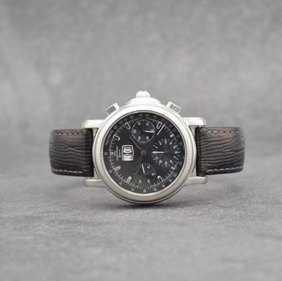 JAQUET GIRARD Armbandchronograph mit Großdatum, Schweiz um 2000, Automatik, beids. vergl. Edelstahlgeh., geriffelte Lünette, Boden 4- fach ...