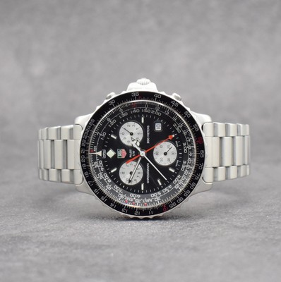 TAG HEUER Pilot Herrenarmbanduhr mit Chronograph, Schweiz um 1995, quarz, Ref. CS1111-0, verschr. Edelstahlgeh. inkl. Band m. Faltschl., beids. ...