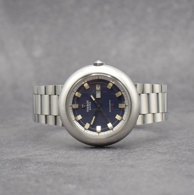 TISSOT seltene, übergroße Herrenarmbanduhr T 12 an original Gay Freres Gliederband, Automatik, Schweiz um 1971, Ref. 46592, Boden verschr., blaues ...