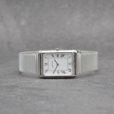 ZENITH Armbanduhr in Stahl, Handaufzug, Schweiz um 1980, neutr. Stahlband, Boden aufgedr., emailfarb. Zifferbl. m. röm. Std.- Zeichen, Rundankerw., ...