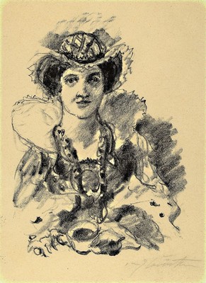Lovis Corinth, 1858-1925, Anne Boleyn, Lithographie, handsigniert, ca. 35x24cm, PP, u.Gl., R. ca. 52x43cm
