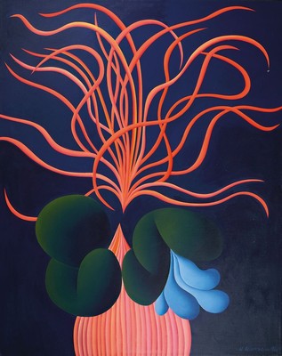 Wilhelm Beuermann, 1937-2006, "Fadenblüte" Öl/Lwd, re. unten sign., num. 9/69 cm R. ca. 130x102 cm