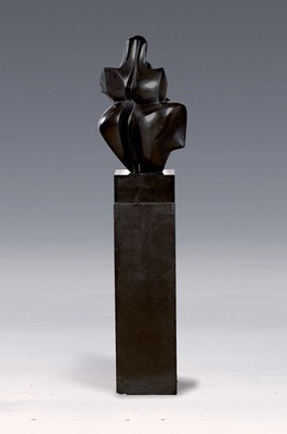 Elisa Corsini, geb. 1937, Schwarze Skulptur auf Sockel, dieser 3-teilig, schwerer Kunstguss, Gesamthöhe: 112 cm