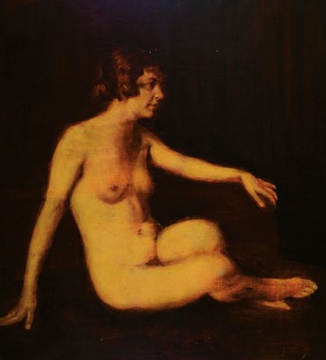 Otto Hierl-Deronco, 1859 Memmingen-1935 München, sitzender weiblicher Akt, Öl/Lwd, rechts unten signiert und dat. 1923, ca. 100x 90cm, R. ca. ...