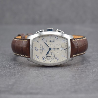 LONGINES Armbandchronograph Serie Evidenza, Schweiz um 2006, Automatik, Ref. L2.643.4, Edelstahlgeh. inkl. orig. Lederband m. orig. Dornschl., Boden ...