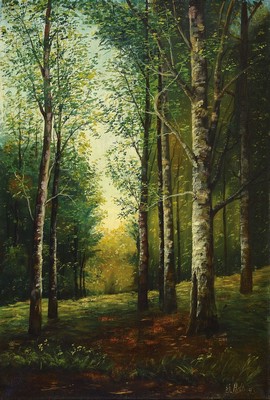 G. Helbig, Mitte 20. Jh., Buchenwald auf Rügen, Öl/Lwd, re. u. signiert, auf Schildchen betitelt, ca. 76 x 52 cm, Rahmen