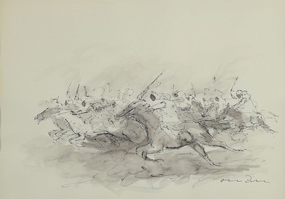 Otto Dill, 1884 Neustadt- 1957 Bad Dürkheim, arabische Reiter, Tuschezeichnung aquarelliert, signiert, ca. 27 x 37 cm, unter Glas, Rahmen