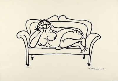 Walter Naß, 1927 Mainz-1986 Darmstadt, 2 Lithographien: , betitelt, signiert und dat. 73, ca. 68x100cm, Kleber-spuren in den Ecken, u.Gl., R., ...