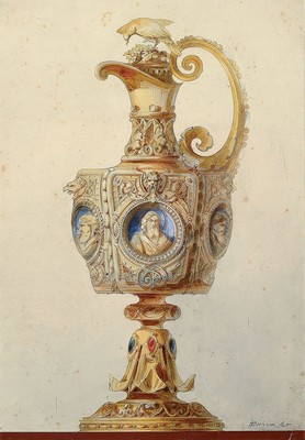 A. Boeheim, Maler des ausgehenden 19. Jh., Aquarell eines Apostelkruges, Aquarell auf Papier, rechts unten signiert, ca. 37x25cm, PP, u.Gl., R. ca. ...