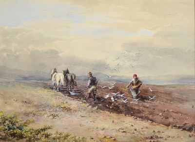 Monogrammist B.S.P., datiert 1886, Bauern beim Säen, Aquarell auf Papier, rechts unten monogr. und dat., ca. 35x 49cm, u.Gl., R. ca. 49x63cm