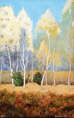 Gustav Ernst, 1858 Elsterberg-1945 Bad Dürkheim, Landschaft mit Birken, Aquarell auf Papier, rechts unten signiert, links unten datiert 1941, ca. ...