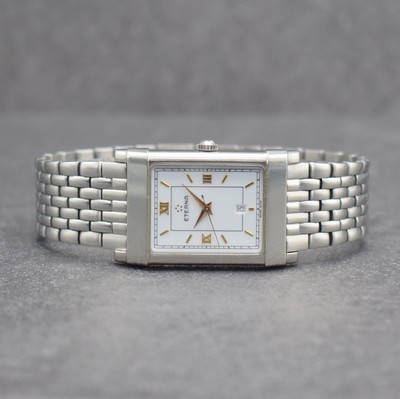 ETERNA-MATIC 1935 Les Historiques Armbanduhr in Stahl, Schweiz um 1998, Automatik, Ref. 8490.41, Boden aufgedr., orig. Gliederband m. dopp. ...