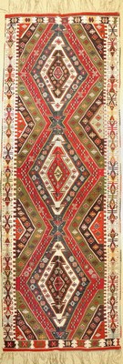 Anatol Kelim antik, Türkei, um 1910, Wolle auf Wolle, ca. 465 x 162 cm, EHZ: 2-3, (Zwei Bahnig)