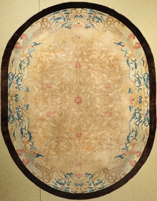 Ovaler Peking antik, China, um 1900, Wolle auf Baumwolle, ca. 356 x 276 cm, Mittlere Gebrauchsspuren