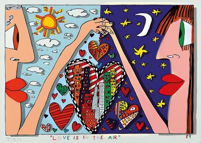 James Rizzi, 1950-2011, Love is in the air, Farbsiebdruck von 1989, handsigniert, ca. 26x39cm, PP, u.Gl., R. ca. 46x56cm