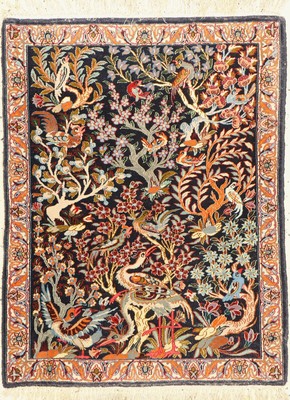 Esfahan fein, Persien, ca. 60 Jahre, Korkwolle mit und auf Seide, ca. 90 x 70 cm, EHZ: 2