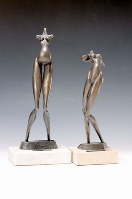 K.Bossert, 2 Bronzeskulpturen, "Bewegung", "Die Schwangere", beide sign., ca. 31x13,5 cm, ca. 27x10 cm