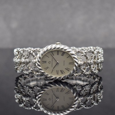 ETERNA-MATIC ausgefallene Damenarmbanduhr in WG 750/000, Schweiz um 1970, Automatik, Boden aufgedr., aufwendiges Flechtband in WG 750/000, silb. ...
