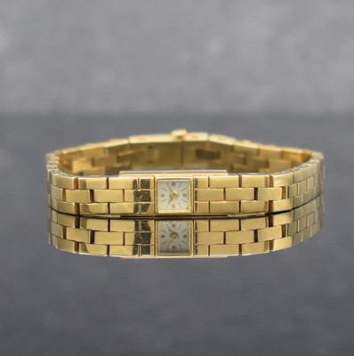 LeCOULTRE Duo-Plan Damenarmbanduhr in GG 750/000, Schweiz um 1945, Handaufzug, 2-fach verschr. Baguette-Geh., integr. 3-reihiges Backsteinband, ...