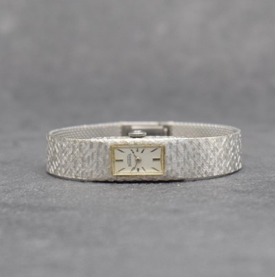 ERNST BOREL Baguette-Damenarmbanduhr in WG 750/000, Schweiz um 1970, Handaufzug, gedr. Geh., Milanaiseband mit durchlaufender Schraffur, rechteck. ...