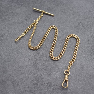 Taschenuhrkette in RoseG 585/000, um 1900, mit 2 Karabiner & Knebel, L. ca. 38 cm, Gew. ca. 36g, verwendb., aus dem Nachlass eines Sammlers