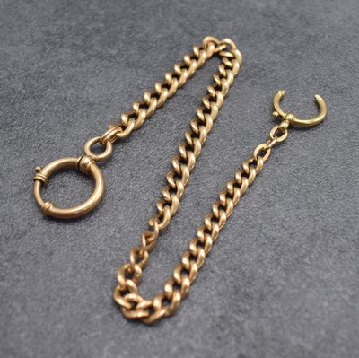 Taschenuhrkette in RG 585/000, Deutschland um 1900, m. Federring (1x defekt), L. ca. 30,5 cm, Gew. ca. 34g, aus dem Nachlass eines Sammlers