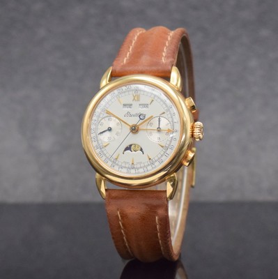 BREITLING Datora sehr seltener Schaltradchronograph mit Vollkalender in RG 750/000 Referenz 1939, Schweiz um 1980, Handaufzug, in nur wenigen ...