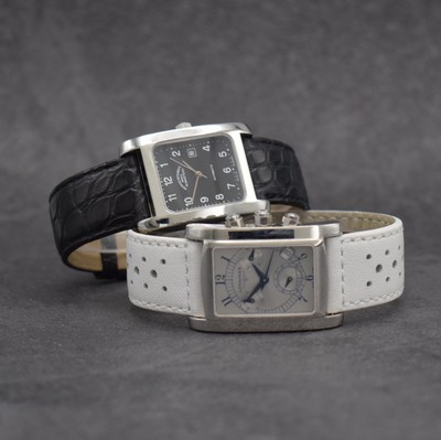 LONGINES / MÜHLE GLASHÜTTE 2 rechteckige Armbanduhren in Stahl, Schweiz/Deutschland um 2000, Automatik / Quartz, 4-fach verschr. Geh., 1. Mühle ...