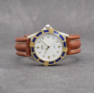 BREITLING J-Class Herrenarmbanduhr, Schweiz um 1995, Automatik, Ref. 80250, verschraubtes Edelstahlgeh., eins. drehb. Lünette in GG, orig. Lederband ...