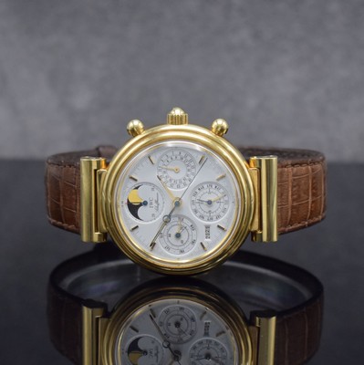 IWC feiner, astronomischer Armbandchronograph mit ewigem Kalender Modell Da Vinci in GG 750/000 Referenz 3750, Automatik, Schweiz um 1985, massives ...