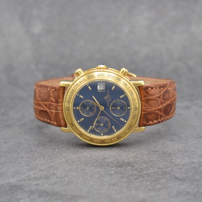 BAUME & MERCIER Armbandchronograph in GG 750/000 Referenz 86105, Schweiz 1990er Jahre, 3-teil. Geh., orig. Lederband m. verg. orig. Dornschl., Boden ...