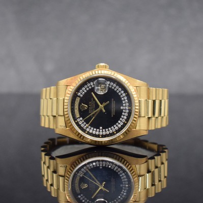 ROLEX Herrenarmbanduhr Oyster Perpetual Day- Date in GG 750/000 Referenz 18038, Schweiz um 1982, Automatik, Chronometer der Superlative, ...