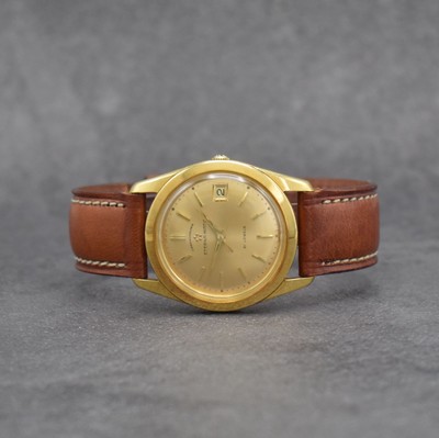 ETERNA Chronometer Herrenarmbanduhr in GG 750/000, Schweiz um 1960, Automatik, Boden m. Wappen geschr., gold. Zifferbl. m. aufgel. Std.-Ind., gold. ...