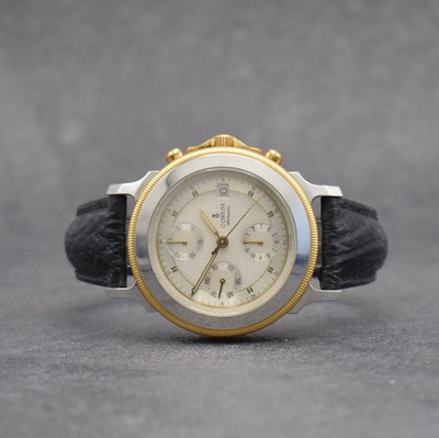 CORUM Armbandchronograph Les Temps Mecanique Referenz 77.111.21, Automatik, Schweiz um 1990, Edelstahl/Gold kombiniert inkl. orig. Lederband (zu ...