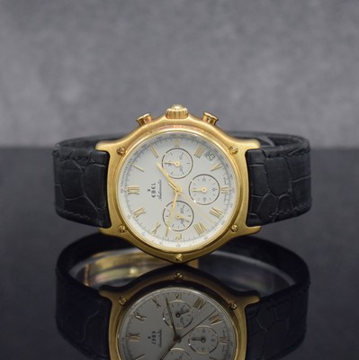 EBEL El Primero Schaltradchronograph in GG 750/000, Automatik, Schweiz um 1995, Ref. 8134901, orig. Lederband m. orig. GG 750/000 Faltschl., Boden ...