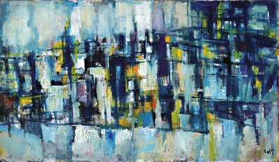 Löffel, Abstrakte Komposition, Acryl/Lwd, re. unten sign., Leiste, ca. 123x75 cm