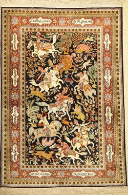 Kaschmir (Jagd Motive), Indien, ca. 50 Jahre, Merzerisierte Baumwolle, ca. 220 x 153 cm, guter Zustand